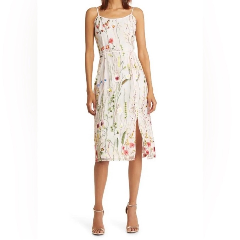NWT Sam Edelman Floral Embroidered Midi Dress Size 0 Minimalist Shift Dress